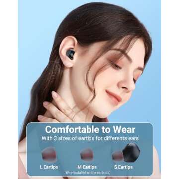 Ear Buds Wireless Earbuds Bluetooth 5.4 Headphones with LED Power Display, IPX8 Waterproof, Mini Earbud, Built-in Mic Calls, Ultra-Light, Stereo Earphones for Sports, Gym, Running, Workout, Black S