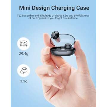 Ear Buds Wireless Earbuds Bluetooth 5.4 Headphones with LED Power Display, IPX8 Waterproof, Mini Earbud, Built-in Mic Calls, Ultra-Light, Stereo Earphones for Sports, Gym, Running, Workout, Black S