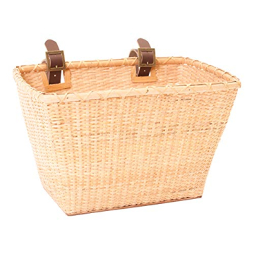 Retrospec Bicycles Cane Woven Rectangular Toto Basket with Authentic Leather Straps and Brass Buckles, Natural