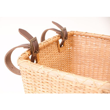 Retrospec Bicycles Cane Woven Rectangular Toto Basket with Authentic Leather Straps and Brass Buckles, Natural