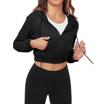 FKEEP Cropped Zip Up Hoodie Women Jacket Top Sweatshirt Casual Basic Gym Workout Sport
