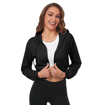 FKEEP Women’s Stylish Cropped Zip Up Hoodie for Casual Wear