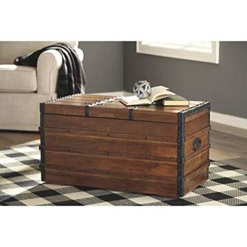 Signature Design by Ashley Kettleby Vintage Wood Storage Trunk or Coffee Table with Lift Top 19", Br...