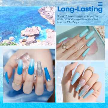 modelones Gel Nail Polish Set- 6 Summer Colors Blue Gel Polish Kit Mint Green Pastel Nail Polish Gel Soak Off Bright Blue Glitter Gel Nail Kit for Starters DIY Nail Art Salon Manicure Gifts for Women