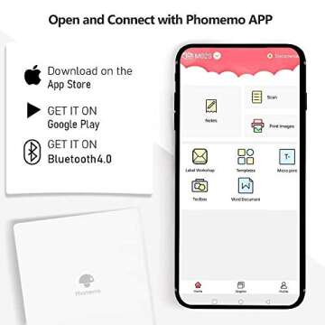 Phomemo M02 Pocket Printer- Mini Bluetooth Thermal Printer with 3 Rolls White Sticker Paper, Compati...