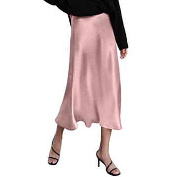 Zeagoo 2024 Long Satin Summer Skirt for Weddings and Parties Pink X-Large.