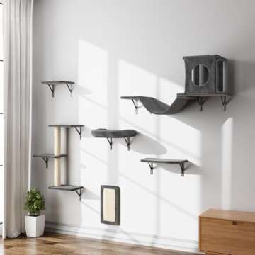 NUNU LAB Cat Wall Shelves, 6 Pcs Luxury Wall-Mounted Cat Climber Set, Indoor Cat Furniture with 1 Ca...