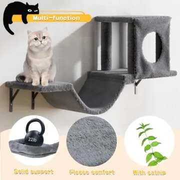 NUNU LAB Cat Wall Shelves, 6 Pcs Luxury Wall-Mounted Cat Climber Set, Indoor Cat Furniture with 1 Cat Condos House, 2 Cat Wall Shelves, 1 Scratching Post, 1 Bridge Ladder, 1 Scratching Pad