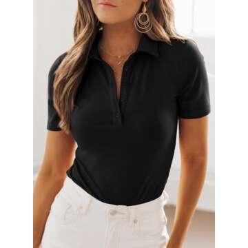Dokotoo Women's Polo Shirts Short Sleeve Button Down Shirts for Women Business Casual Collared Work ...