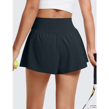 CRZ YOGA Crossover Butterfly Athletic Shorts for Women 2 in 1 Flowy High Waisted for Tennis Running ...