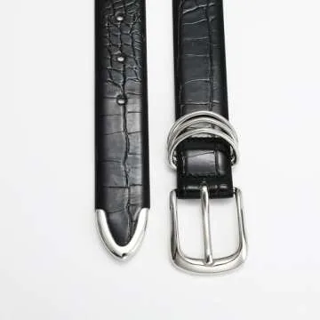 Elegant RISANTRY Black Crocodile Belt for Women