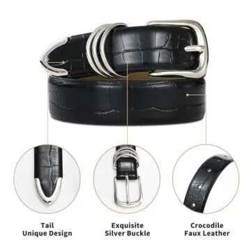 Elegant RISANTRY Black Crocodile Belt for Women
