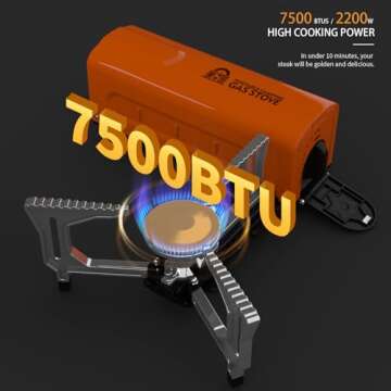 INFOOD Portable Camping Stove, Folding Camp Stove, Butane Gas Stove with Carrying Bag for Indoor Outdoor Cooking, Backpack Hiking Home Travel, Outdoor Patio, RV Trip & Picnic, Orange