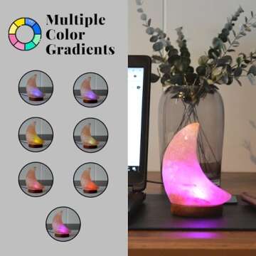 POHS USB Himalayan Mini Moon Salt Lamp, 7 Color Changing LED Bulb, Hand Crafted Crystal Rock Salt Night Light for Home Decor, Desk, and Gift | Premium Quality Wood Base and USB Cable