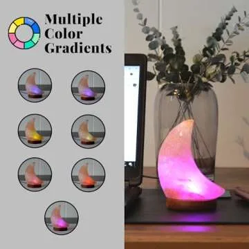 POHS USB Himalayan Mini Moon Salt Lamp, 7 Color Changing LED Bulb, Hand Crafted Crystal Rock Salt Night Light for Home Decor, Desk, and Gift | Premium Quality Wood Base and USB Cable