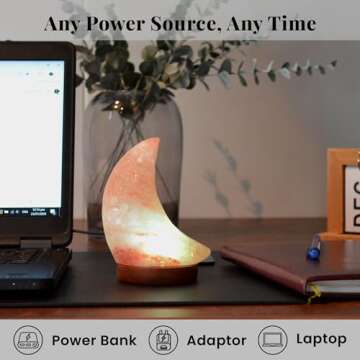 POHS USB Himalayan Mini Moon Salt Lamp, 7 Color Changing LED Bulb, Hand Crafted Crystal Rock Salt Night Light for Home Decor, Desk, and Gift | Premium Quality Wood Base and USB Cable