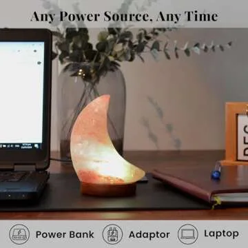 POHS USB Himalayan Mini Moon Salt Lamp, 7 Color Changing LED Bulb, Hand Crafted Crystal Rock Salt Night Light for Home Decor, Desk, and Gift | Premium Quality Wood Base and USB Cable