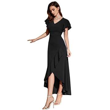 Ruffled Sleeves Formal Dress Women V Neck Split Dress Bodycon Evening Long Dress Mermaid Party Cocktail Dresses L Black