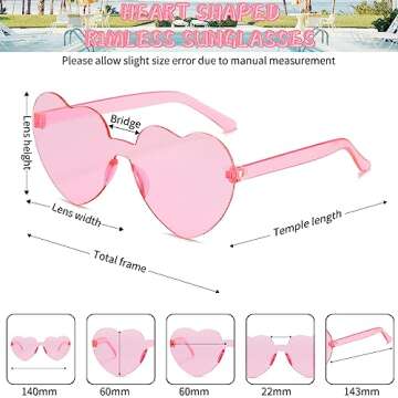Colrea 12 Pairs Heart Sunglasses for Women Men, Trendy Heart Shaped Rimless Transparent Sunglasses, ...