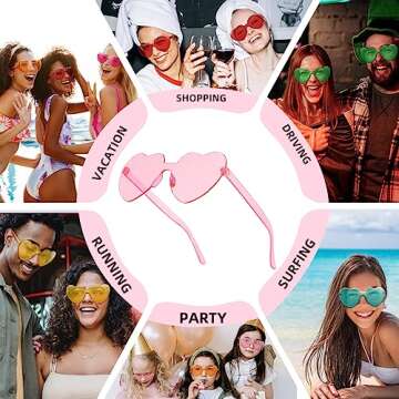 Colrea 12 Pairs Heart Sunglasses for Women Men, Trendy Heart Shaped Rimless Transparent Sunglasses, Colorful Frameeless Heart Glasses, Bachelorette Party Favors