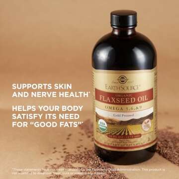 Solgar Earth Source Organic Flaxseed Oil - 16 fl oz - Cold Pressed - Omega 3, 6 & 9 - USDA Organic, Non-GMO, Gluten Free - About 31 Servings