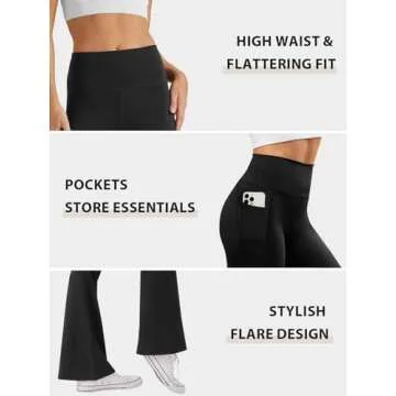 SEAJOJO Women's High Waist Flare Yoga Pants with Pockets