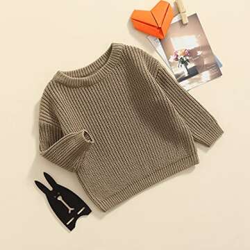 Karwuiio Toddler Baby Girl Boy Knit Sweater Round Neck Long Sleeve Pullover Sweatshirt Fall Winter Clothes (A-Grey, 12-18 Months)