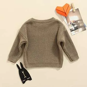 Karwuiio Toddler Baby Girl Boy Knit Sweater Round Neck Long Sleeve Pullover Sweatshirt Fall Winter Clothes (A-Grey, 12-18 Months)