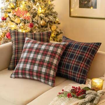 MIULEE Christmas Tartan Pillow Covers Set of 2 - 22x22 Inch