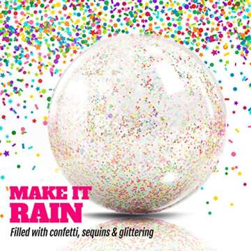 Novelty Place Inflatable Clear Sports Beach Balls with Rainbow Sequin Glitter & Confetti - Summer Be...