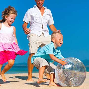 Novelty Place Inflatable Clear Sports Beach Balls with Rainbow Sequin Glitter & Confetti - Summer Beach Pool Party Toy Volleyball Soccer Game & More - 2 Pcs Giant Value Pack (16 in & 12 in)