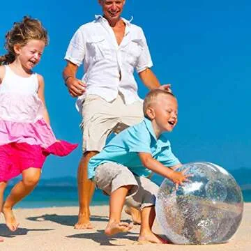 Novelty Place Inflatable Clear Sports Beach Balls with Rainbow Sequin Glitter & Confetti - Summer Beach Pool Party Toy Volleyball Soccer Game & More - 2 Pcs Giant Value Pack (16 in & 12 in)