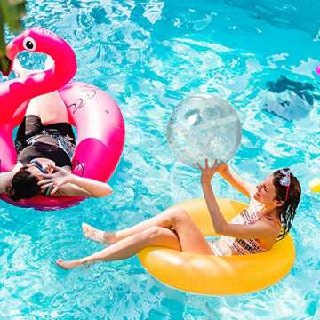 Novelty Place Inflatable Clear Sports Beach Balls with Rainbow Sequin Glitter & Confetti - Summer Beach Pool Party Toy Volleyball Soccer Game & More - 2 Pcs Giant Value Pack (16 in & 12 in)