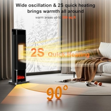 Uthfy Space Heater for Indoor Use - 1500W with 3D Flame Effect, ECO Mode, Remote Control