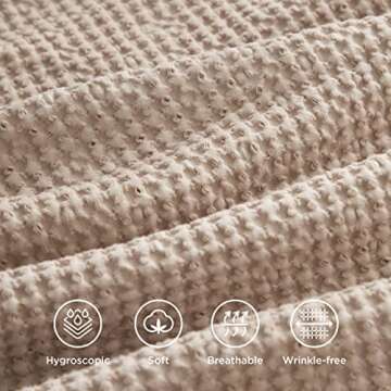 Bedsure Cotton Duvet Cover Set - 100% Cotton Waffle Weave Khaki Duvet Cover California King Size, Soft and Breathable Cal King Tan Bedding Set for All Season, 104"x98"