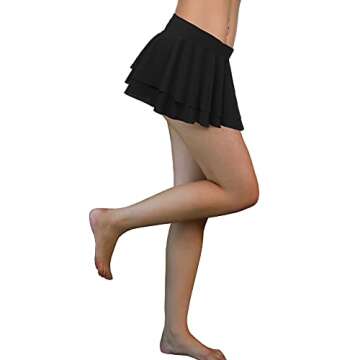 Afibi Women Sexy Pleated Mini Skirt Solid Ruffle Lingerie Skirts (X-Small, Black)