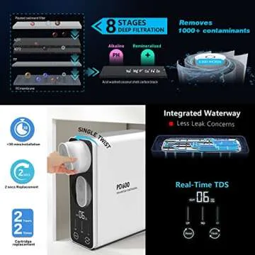 Frizzlife RO Reverse Osmosis Water Filtration System - 600 GPD High Flow, Tankless, Reduce TDS, Comp...