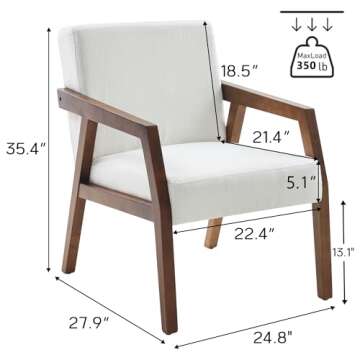 HUIMO Arm Chair Accent Chair, Wooden Mid-Century Modern Accent Chairs, Elegant Upholstered Lounge Ch...