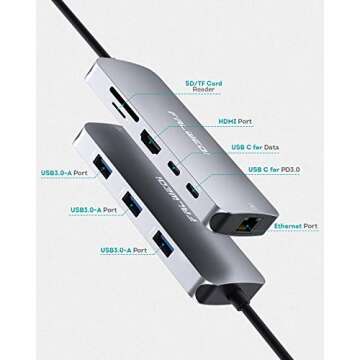 USB C Docking Station Adapter, Falwedi 9 in 1 Dongle with Ethernet, 4K@30Hz HDMI, USB-C PD 3.0, USB-...