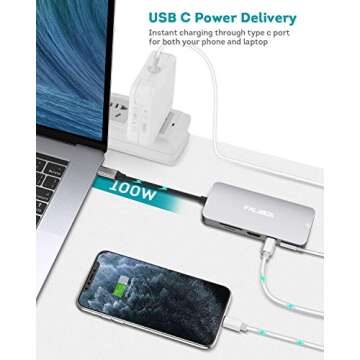 USB C Docking Station Adapter, Falwedi 9 in 1 Dongle with Ethernet, 4K@30Hz HDMI, USB-C PD 3.0, USB-C Data Port, USB-A 3.0, SD/TF Card Reader, Compatible for MacBook Air Pro and Other Type C Laptops