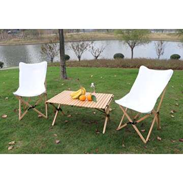 Benewin Folding Wood Table- Portable Outdoor Indoor All-Purpose Foldable Picnic Table, Cake Roll Wooden Table in a Bag for Picnic, Camping, Travel, Beach, Tailgating, Patio, Garden BBQ