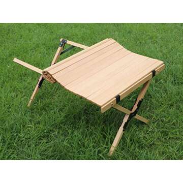 Benewin Folding Wood Table- Portable Outdoor Indoor All-Purpose Foldable Picnic Table, Cake Roll Wooden Table in a Bag for Picnic, Camping, Travel, Beach, Tailgating, Patio, Garden BBQ