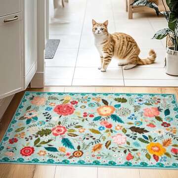 Area Rug 2X3 Entryway Rug - Vintage Washable Floral Design