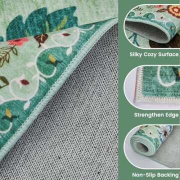 Boho Floral Area Rug 2X3 - Washable & Non-Slip Design