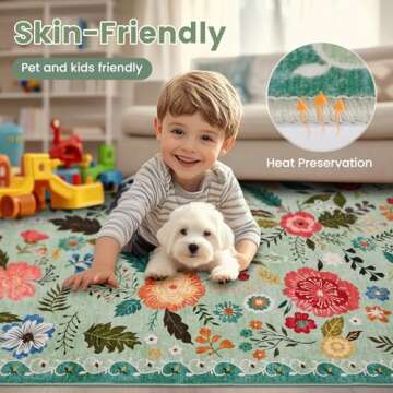 Boho Floral Area Rug 2X3 - Washable & Non-Slip Design