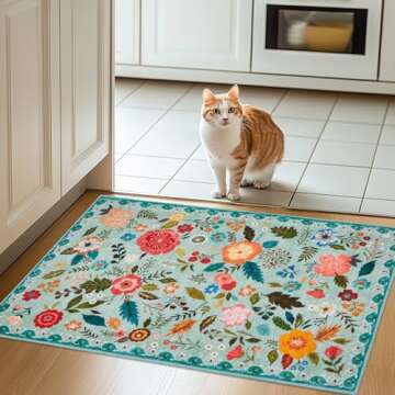 Boho Floral Area Rug 2X3 - Washable & Non-Slip Design