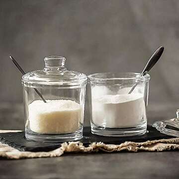 Telotela 1 Piece Classic Clear Glass Sugar Bowl with Lid Serving Spoon Salt Pot Pepper Storage Jar Seasoning Pot Dispenser Container Sugar Box Condiment Spice Racks Holder for Home Kitchen