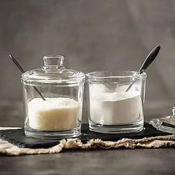 Telotela 1 Piece Classic Clear Glass Sugar Bowl with Lid Serving Spoon Salt Pot Pepper Storage Jar Seasoning Pot Dispenser Container Sugar Box Condiment Spice Racks Holder for Home Kitchen