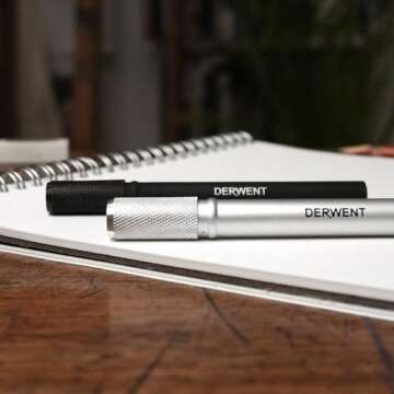 Derwent Pencil Extender Set, Silver and Black, for Pencils up to 8mm, (2300124)