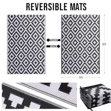 OLANLY Waterproof Outdoor Rug 5x8 ft, Plastic Straw Rug for Camping, RV Mat Outside, Indoor Outdoor ...